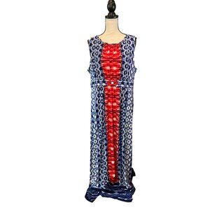 Ruby Rd Maxi Dress XL Sleeveless Beaded Waist Abstract Aztec Boho Hippie